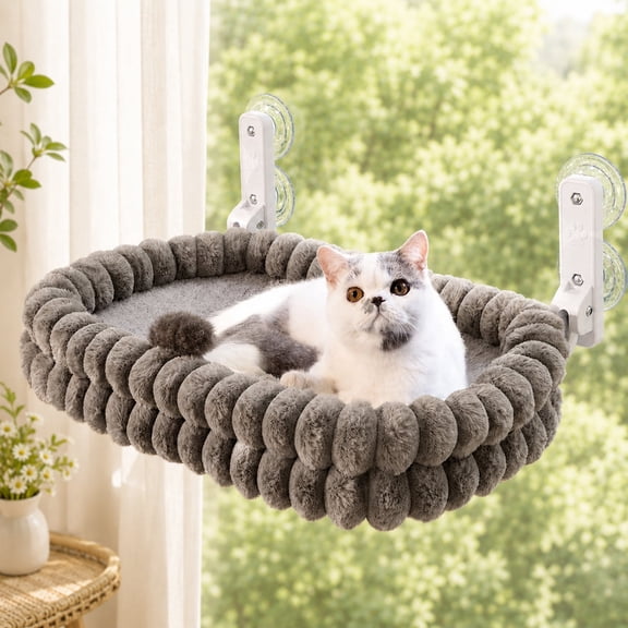 CheerPals Cat Bed, 27*15in Double-Layer Foldable Pet Window Perch for indoor(Large,Gray)