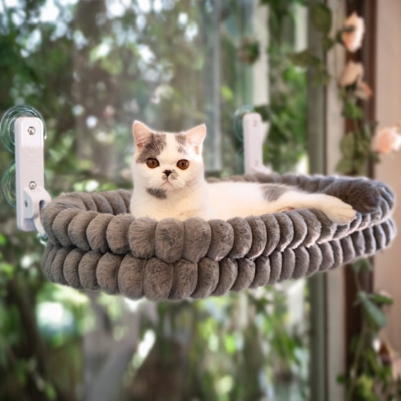 CheerPals Cat Window Perch, 27*15in Double-Layer Foldable Pet Hammock for Wall with Suckers for indoor(Large,Gray)