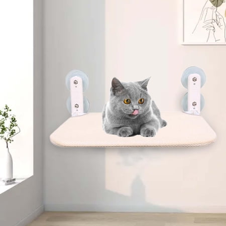 Cat Window Perch, Cat Hammock Sunbathing Bed, Window Mounted Perch, Space Saving Pet Cat Bed, Cat Shelf Heavy Duty Foldable Cat Bed Resting Seat Beige 30cmx52cm