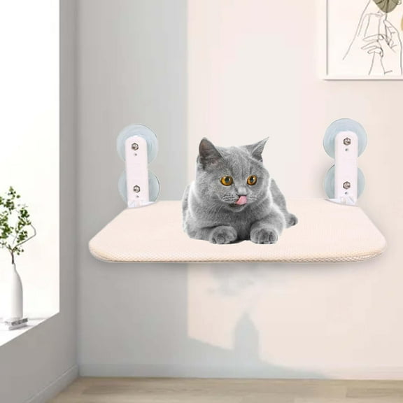 Cat Window Perch, Cat Hammock Sunbathing Bed, Window Mounted Perch, Space Saving Pet Cat Bed, Cat Shelf Heavy Duty Foldable Cat Bed Resting Seat Beige 30cmx52cm