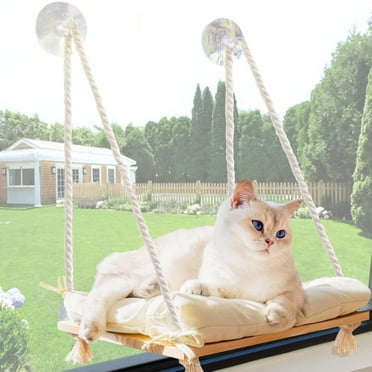 Cat Window Perch Cat Hammock for Window Solid Wood Seat & Strong Suction Cups - Cat Window Bed & Furniture for Cats Inside - Hanging Window Shelf for Small Medium Indoor Cats