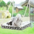 thumbnail image 1 of Cat Window Perch, Cat Window Hammock Bed for Indoor Cats, Large Handwoven PE Rattan Window Seat, 4 Suction Cups, Double Sided Washable Cushion Bed, 2.3 Inch Fence Shelf, for Pet Kittens Gray, 1 of 12