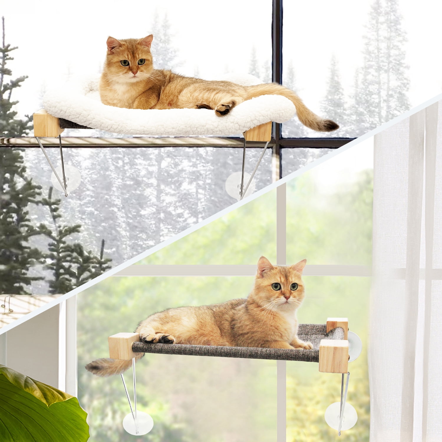 Cat Window Perch, Cat Window Hammock with Spacious and Comfortable Pet Bed for Kittens & Large Cats,Cat Resting Seat for Sunbathing, Napping & Overlooking,Gray