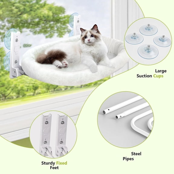 Cat Window Perch, Cordless Cat Hammock, Foldable Cats Window Bed for Cats with 4 Strong Suction Cups, Solid Metal Frame and Removable Cushion Bed Cover