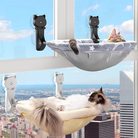 Cat Window Perch Cordless, Glow in The Dark & Stable Cat Beds- Breathable Window Hammock for Overlooking, Sunbathing and Climbing - Maximum Hold Up to 40lb(Grey)
