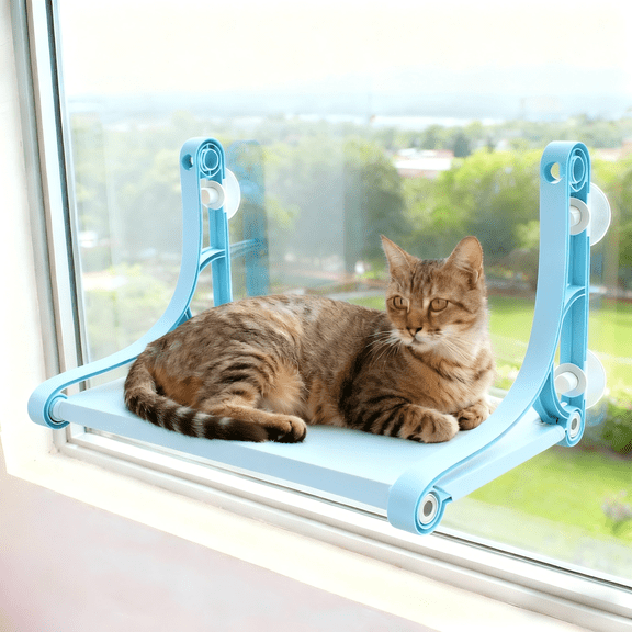 Cat Window Perch, Cozy Hammock with Strong Suction Cups, Holds up to 50 lbs, Blue