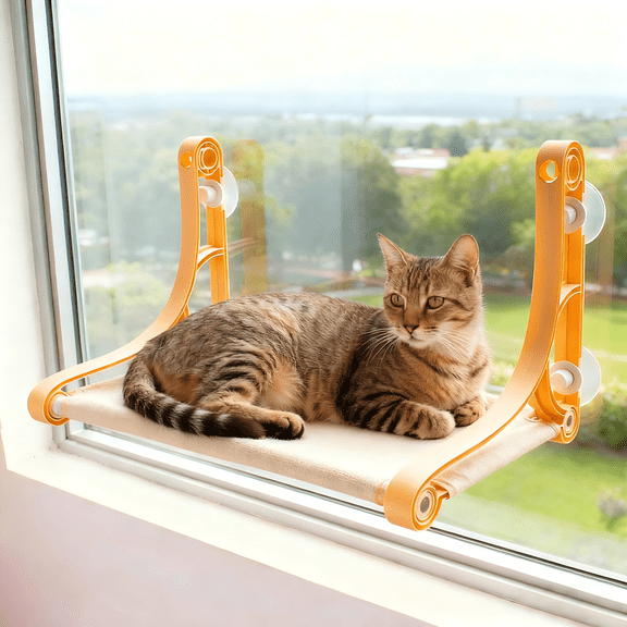 Cat Window Perch, Cozy Hammock with Strong Suction Cups, Holds up to 50 lbs, Yellow