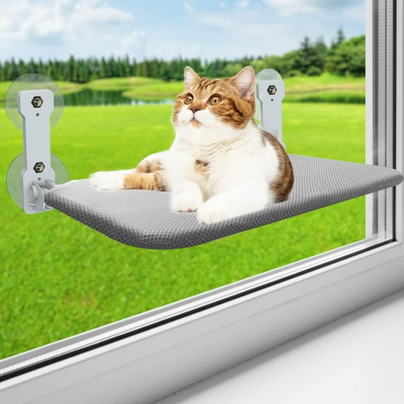 Cat Window Perch, HDJ Kitten Hammock & Shelf  for Wall ,Foldable Pet Beds for Indoor Cat, Gray