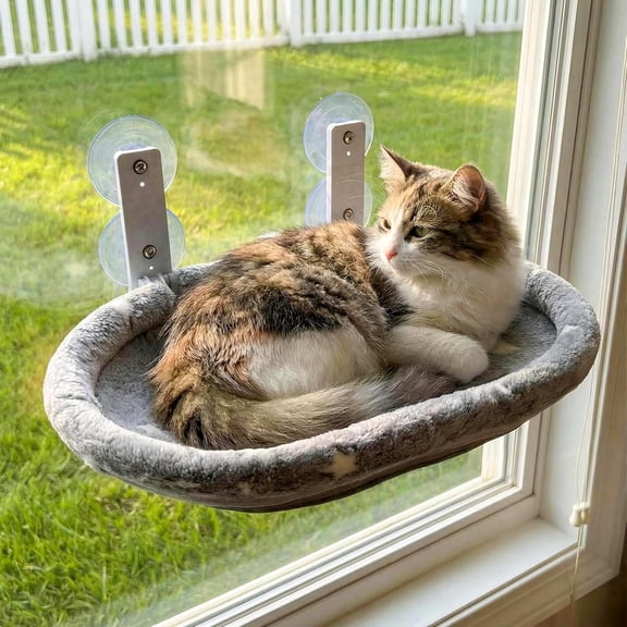 Cat Window Perch Hammock, Foldable Cat Window Bed with Strong Suction Cups, Glow in the Dark Star Print Pet Seat with Metal Frame, Washable Cover, Space Saving Indoor Cat Lounger