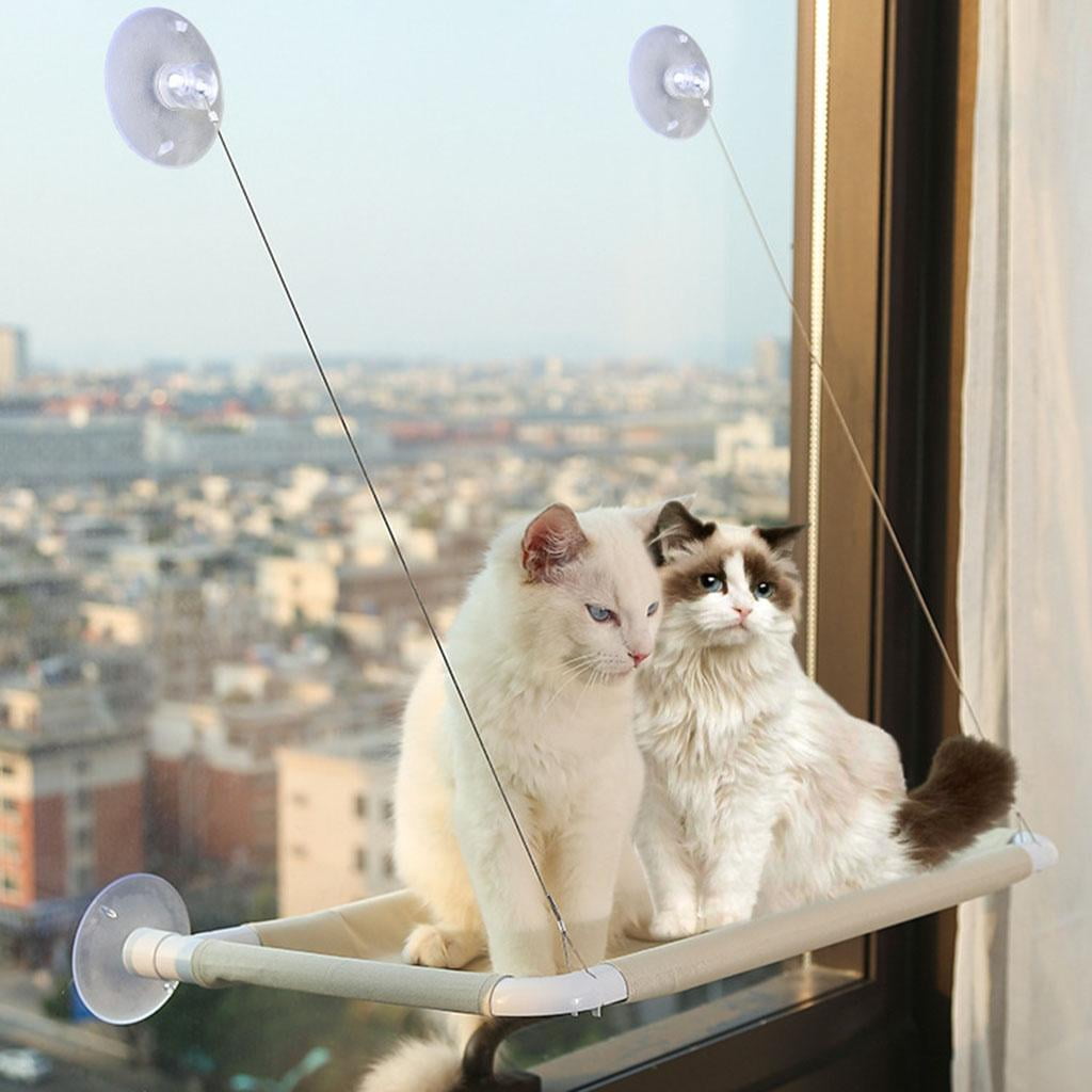 Cat Window Perch Hanging Bed Hammock 360 degree Shelf Safety Resting Seat Window Mounted Nest Playing Kitten Balcony Basking Khaki