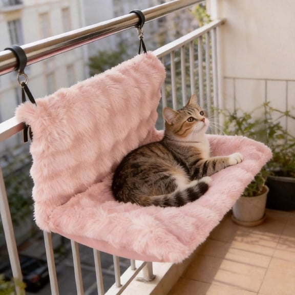 Cat Window Perch and Hanging Cat Bed,Foldable Hammock for Indoor Cats,Cozy Warm Sleeping Spot with Washable Cover,Sturdy for Bedside/Window,Pink/White/Beige