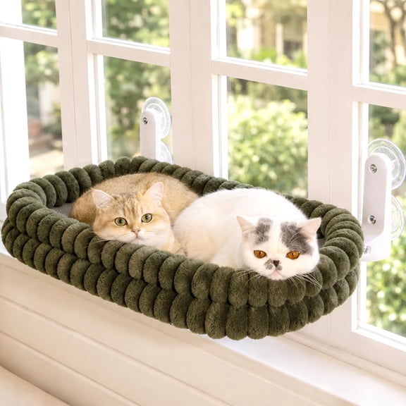 Cat Window Perch for Indoor Cats Hammock for Window with Reversible Cushion, Foldable Cat Window Bed for Large Cats and Kittens, Cloud Series(Green,Large)