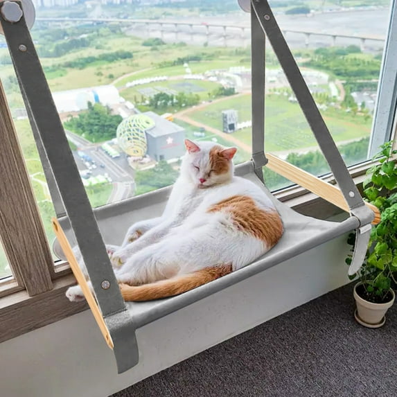 Cat Window Perch, POPO Cat Hammock Window Seat, Cat Window Bed with Sturdy Suction Cups for Large Cats & Kittens,Gray
