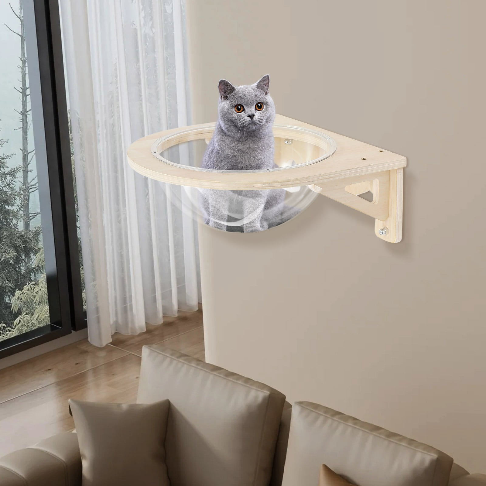 Cat Window Perch, Wall Mounted Transparent Cat Bed House, 15.75 Inch Clear Cat Hammock with Suction Cups & Screws, High Capacity 16.5lbs for Indoor Cats, Space Saving Cat Furniture