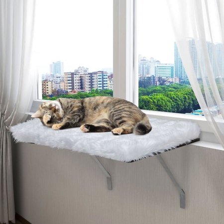 Cat Window Perch, Wall-mounted Cat Seat with Soft Cushion and Supporting Feet, White