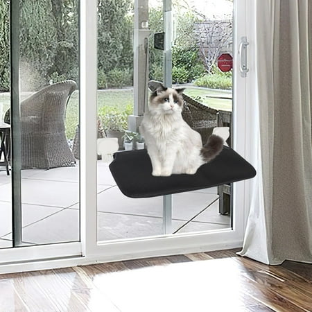 Cat Window Perch, Window Seat, Heavy Duty Space Saving Shelf Mesh Cover for Indoor Cats, Napping Bed Furniture Cat Bed, Cat Window Hammock Black
