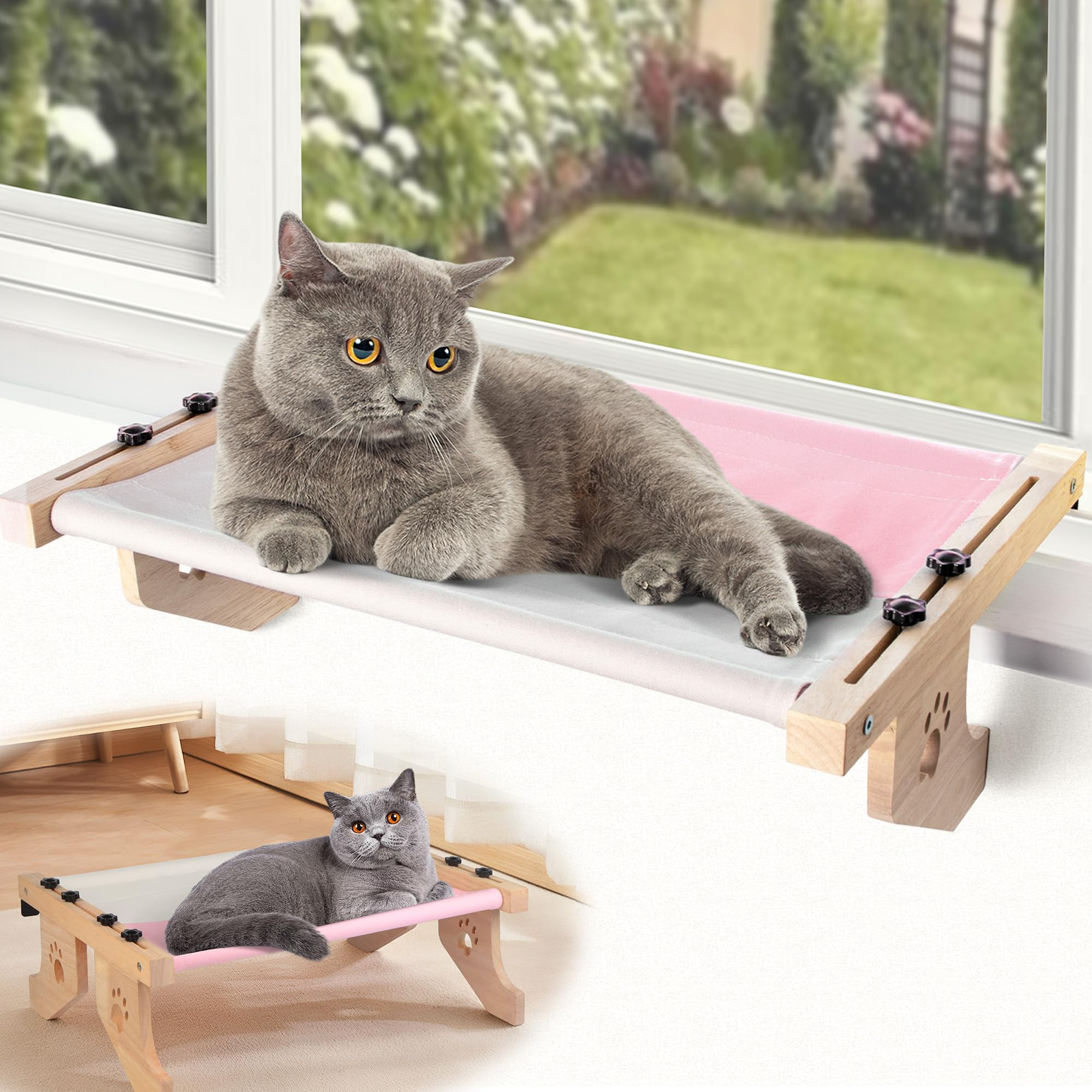 Cat Window Perch for Indoor, Cat Window Hammock Window Perch, Safety Cat Shelves Space Saving Window Mounted Cat Seat (Pink)