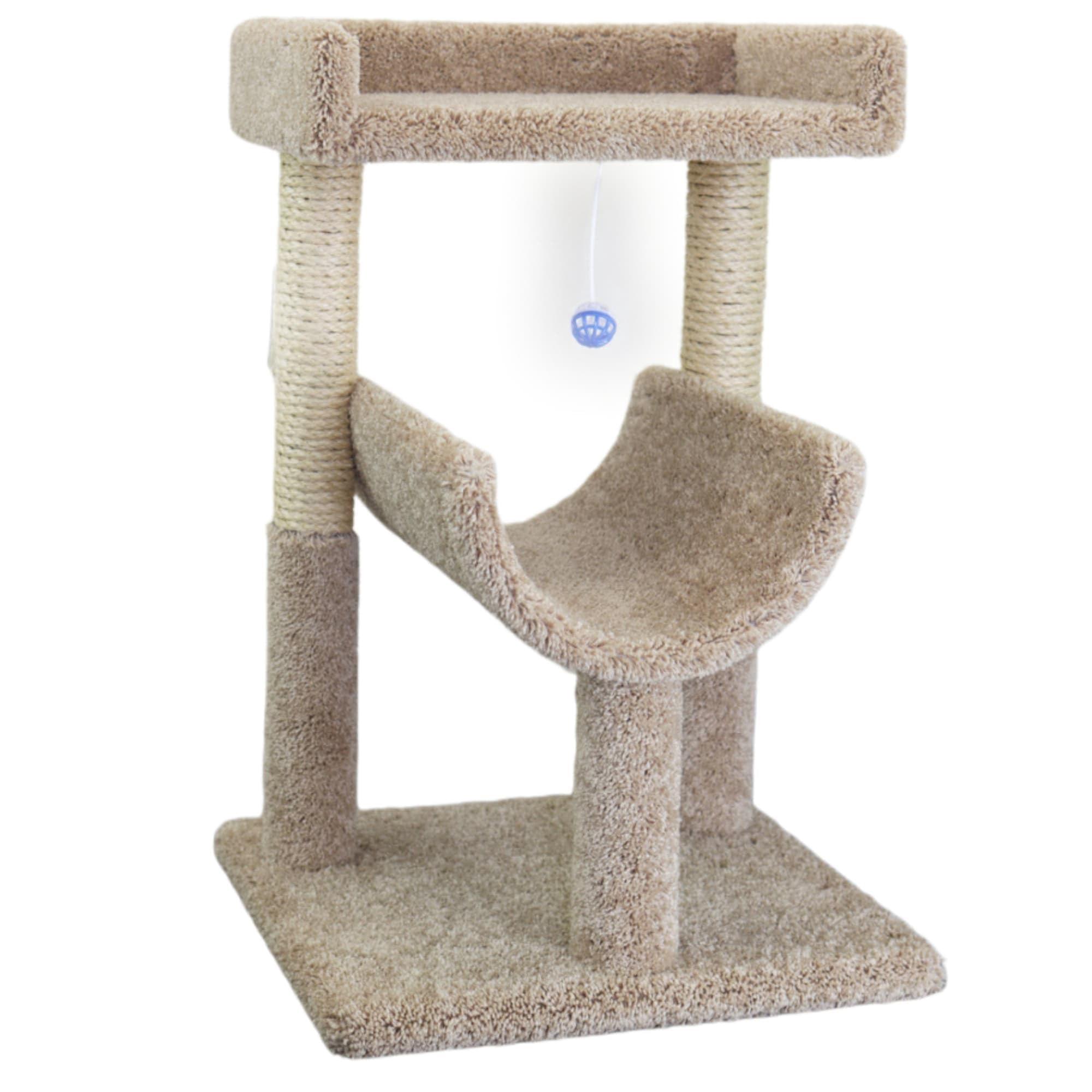 Cat Window Perch for Large Cats, Sturdy Wooden Cat Shelf with Carpet and Sisal Rope, Indoor Cat Furniture for Multiple Cats, Beige