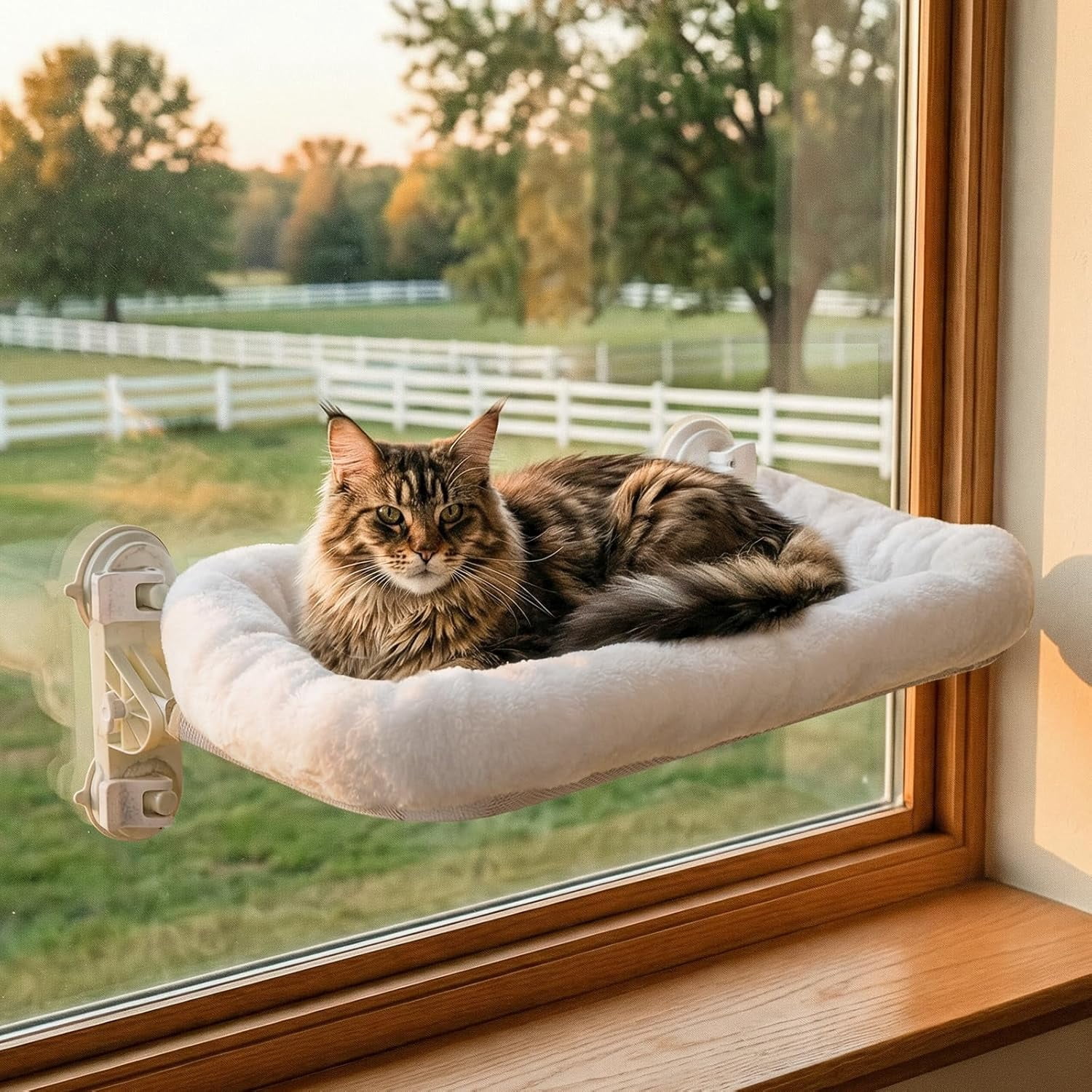 Cat Window Perch for Large Cats with 4 Suction Cups, 2 in 1 Cat Hammock with Detchable Cushion for 55Lbs Load