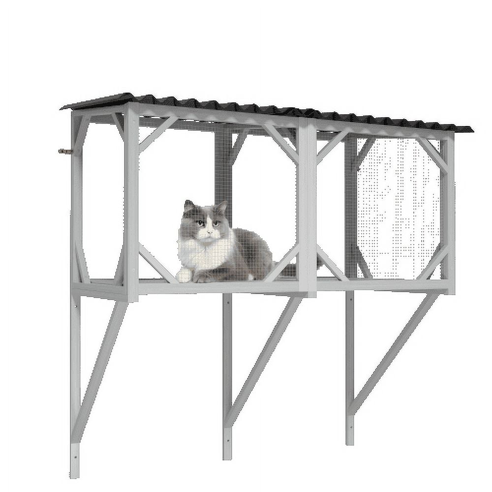 Cat Window Perch for Sunbathing, Napping & Overlooking, Wooden Catio Outdoor Cat Enclosure Window Box Hammock