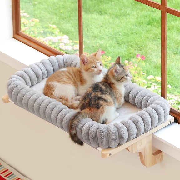 Cat Window Perch with 4-Sided Bolster - Orthopedic Cat Hammock for Window Sill - Solid Hardwood & Metal Frame - Window Seat for Pets (Medium)