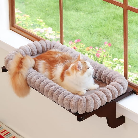 Cat Window Perch with 4-Sided Bolster - Orthopedic Cat Hammock for Window Sill - Solid Hardwood & Metal Frame - Window Seat for Pets (Medium)