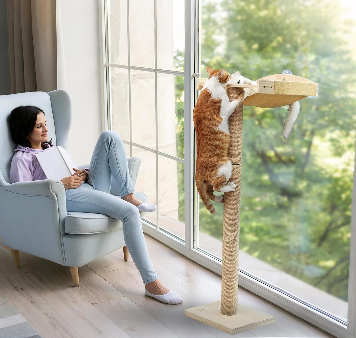 Perch Posts Cat Window Perch with Tall Scratching Posts, Inside 46