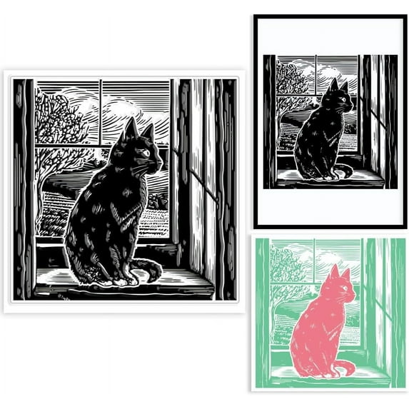 Cat and Window Scenery Clear Stamps for Cards Making Lino Print Painting Clear Stamp Seals 5.91x5.91inch Transparent Stamps for DIY Scrapbooking Photo Album Journal Home Decoration DIY Making