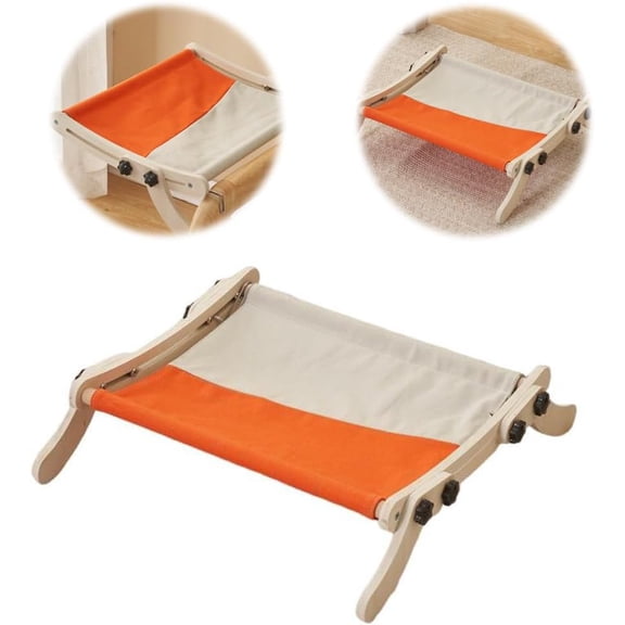 Cat Window Sill Perch - Cat Window Hammock Load Capacity 18Kg and One-Step Sliding Clamping Slot Adjustable Pet Bed for Windowsill Bedside Cabinet - Gray Orange