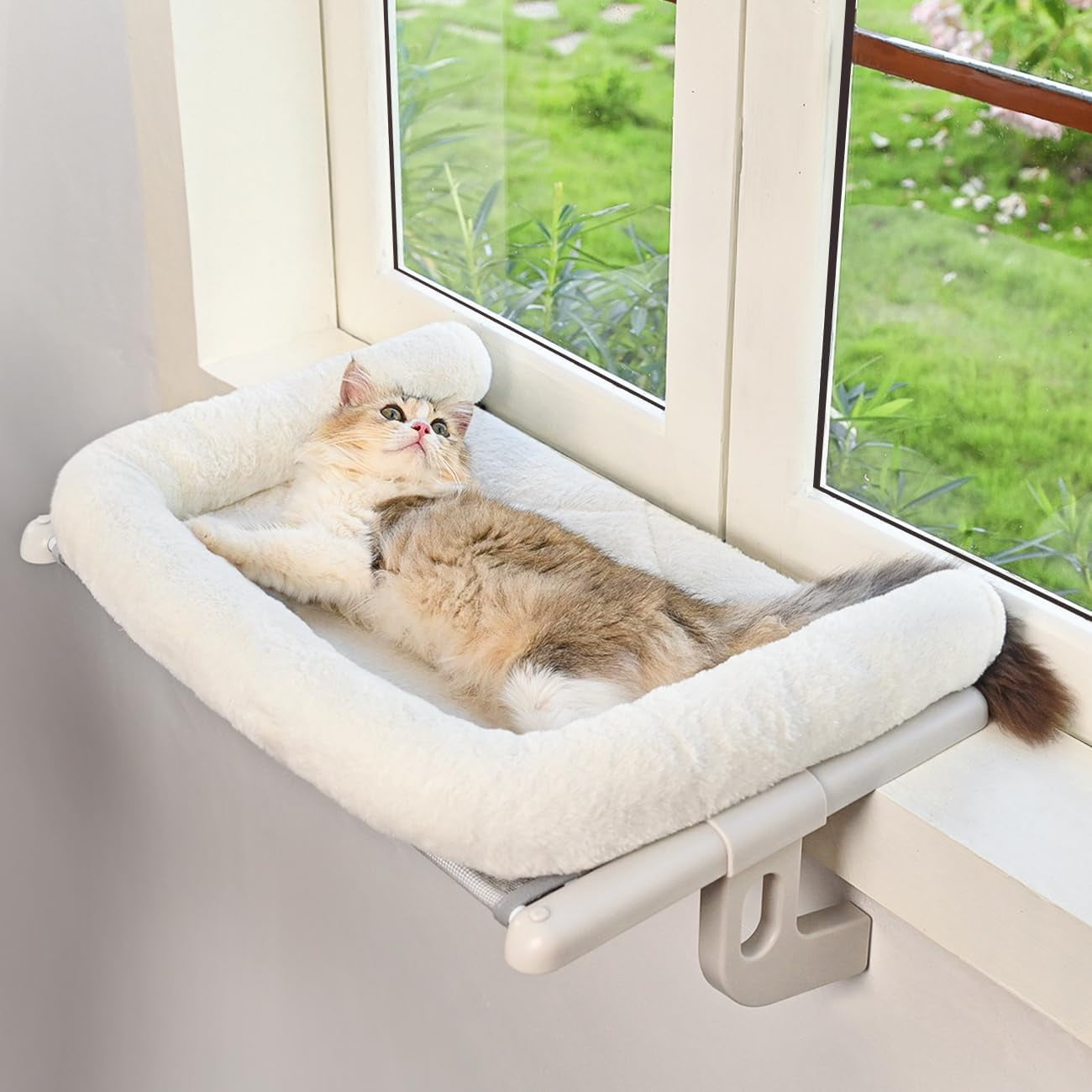 Cat Window Sill Perch with Large Bolster, Easy to Adjust & Assemble Cat ...
