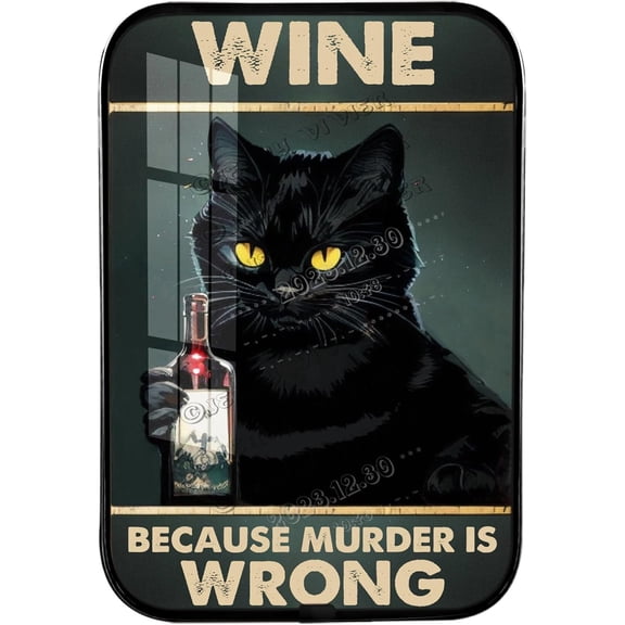 Cat And Wine Framed Wooden Wall Art, Time Spent with Wine and Cats Sign, Cat Gifts, Cat Crystal Porcelain Painting for Home Kitchen Bar Club Pub Artwork Black Framed Art 12x8 inches