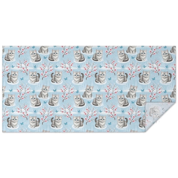 Cat Winter Floral Blue Pattern Rectangular Tablecloth 60x120 Inch ...