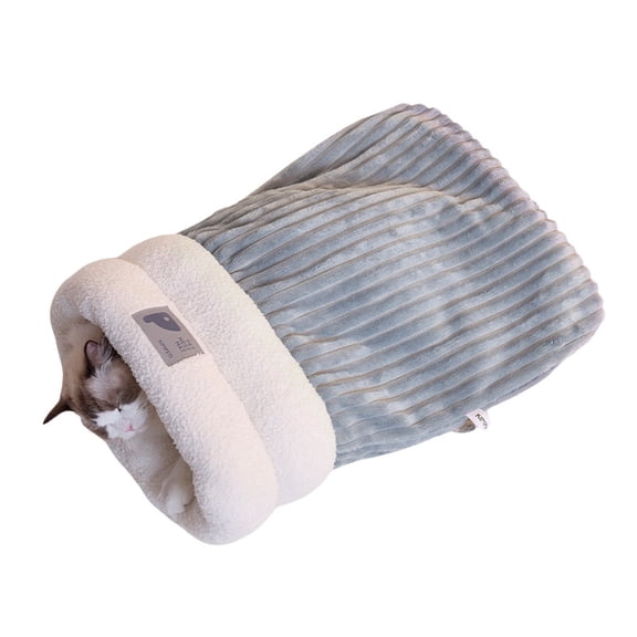 Cat Winter Sleeping Bag, Comfortable Soft Warming Durable Pet Pad Sack Striped Texture Ideal for Cat Indoor Uses Perfect Gifts for Kittens (Gray, L-21.3x17.7in)