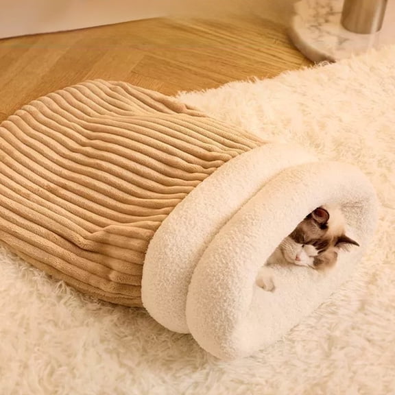 Cat Winter Sleeping Bag,Dog Sleeping Bag,Cat Winter Sleeping Bag, Cat Bed Cave Sleeping Bag, Cat Sleeping Bag, 360°Wrap Comfortable Pet Snuggle Sack, Soft Plush Large Cat Sack(Khaki)