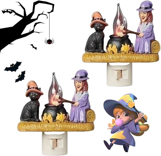 Cat and Witch Campfire Flickering Nightlight 2024 Ghost Campfire