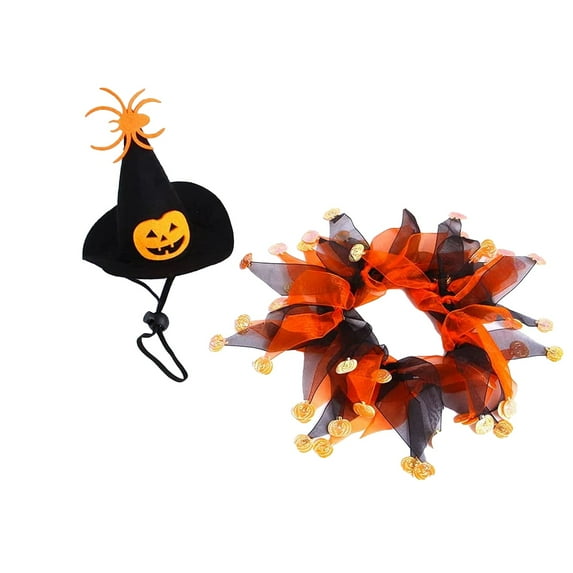 Cat Witch Halloween Costume Suit, Small Dogs & Cats Tutu Collar and Witch Pumpkin Hat Cute Costume Suit Kitten Outfit Clothing for Birthday Party Thanksgiving Christmas Holiday