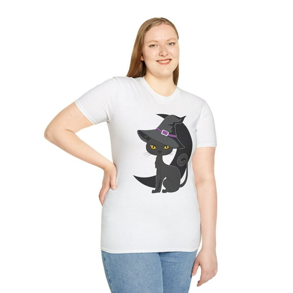 Cat Witch Hat, Gildan Unisex Softstyle T-Shirt, Graphic Tee, S-3XL