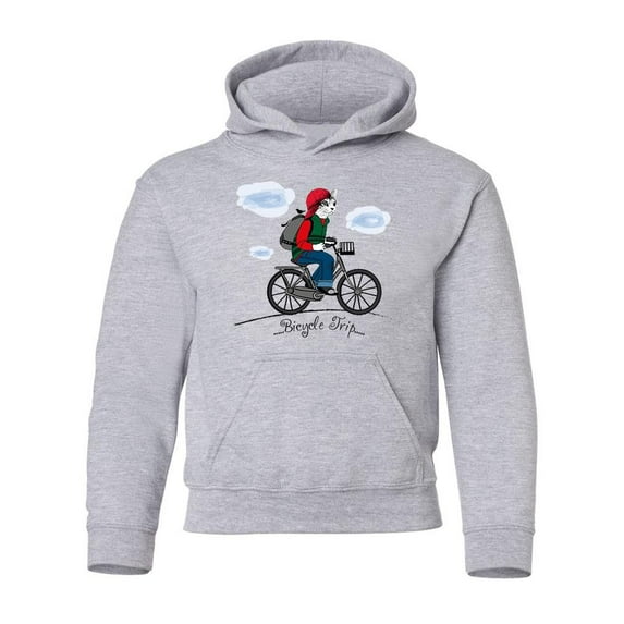 Cat With Bicycle Hoodie Juniors - Youth Hoodie, Sport Grey, Small