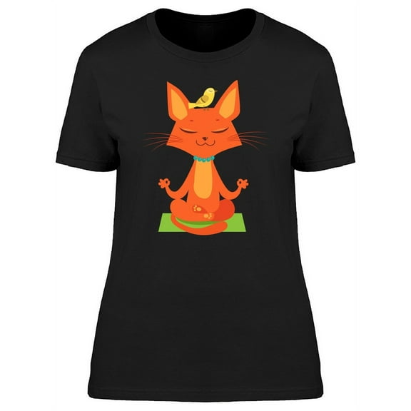 Cat With Bird On Head T-Shirt Women -Image by Shutterstock, Female Small