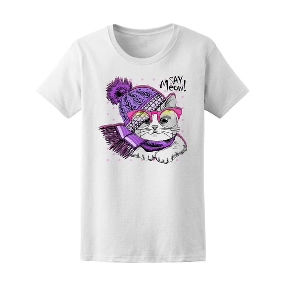 Cat With Glasses White Kitten T-Shirt Women -Image by Shutterstock, Female XX-Large