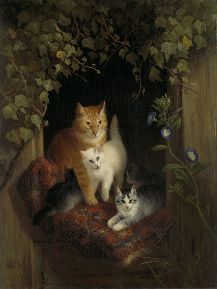 Cat With Kittens Canvas Art - (24 x 36)