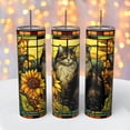 thumbnail image 1 of Cat With Sunflowers Stained Glass Look on a 20 ounce sublimated insulated tumbler coffee cup hot old beverages, 1 of 1