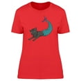 thumbnail image 1 of Cat With Turquoise Mermaid Tail T-Shirt Women -Image by Shutterstock, Female Medium, 1 of 2