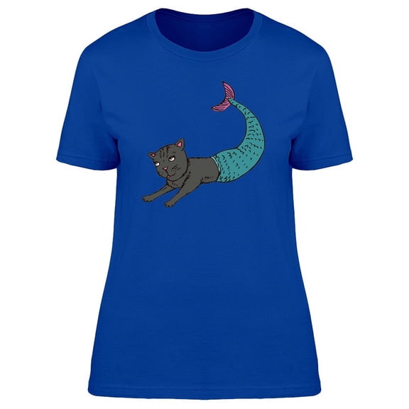 Cat With Turquoise Mermaid Tail T-Shirt Women -Image by Shutterstock, Female Small