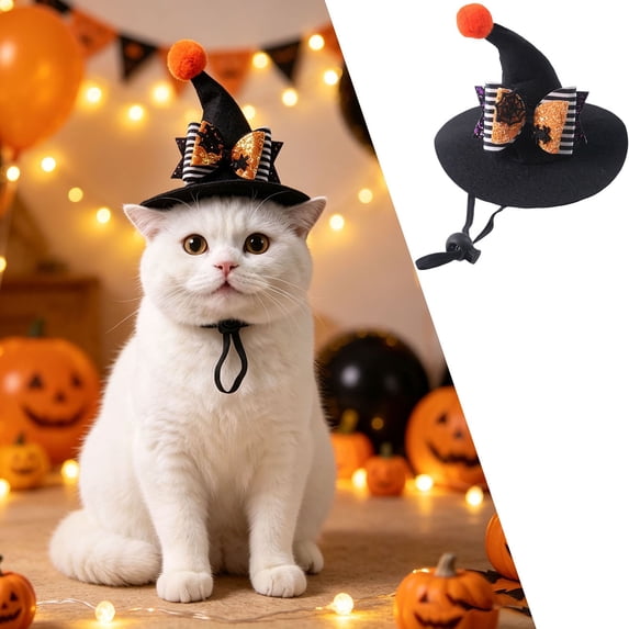 Cat Wizard Hat Pet Halloween - Adjustable Sorcerer Hat for Cats Small Dogs Cosplay(Black-3,13.5cm)