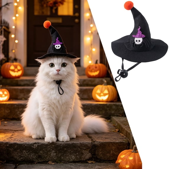 Cat Wizard Hat Pet Halloween - Adjustable Sorcerer Hat for Cats Small Dogs Cosplay(Black-8,13.5cm)