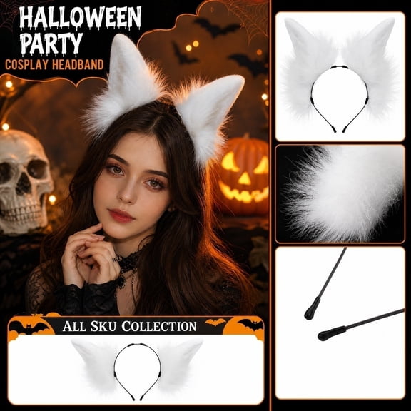 Cat Wolf Fox Dog Ears Headband Handmade Faux fur Cosplay Halloween Costume Party,Handmade Animal Furry Ears Hair Hoop,Realistic Animal Ear Costume Accessory for Party Anime Cos Lolita Dress Up