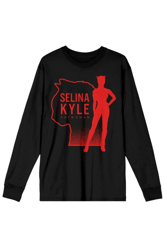 Cat Woman Silhouette Men's Black Long Sleeve Tee-S