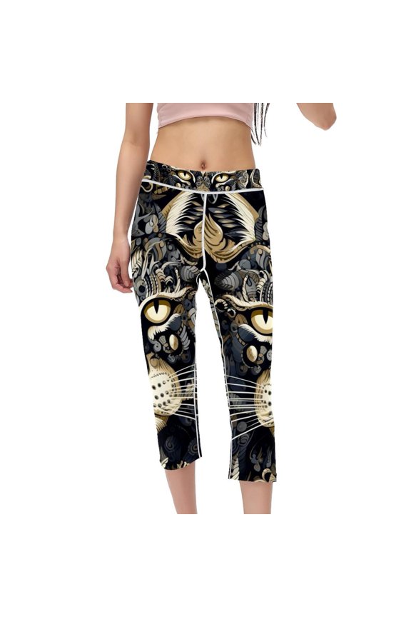 Cat Women Leggings High Waist Capri Printed Pants – Suitable for Running, Fitness, Yoga – Not See-Through Gym Leggings