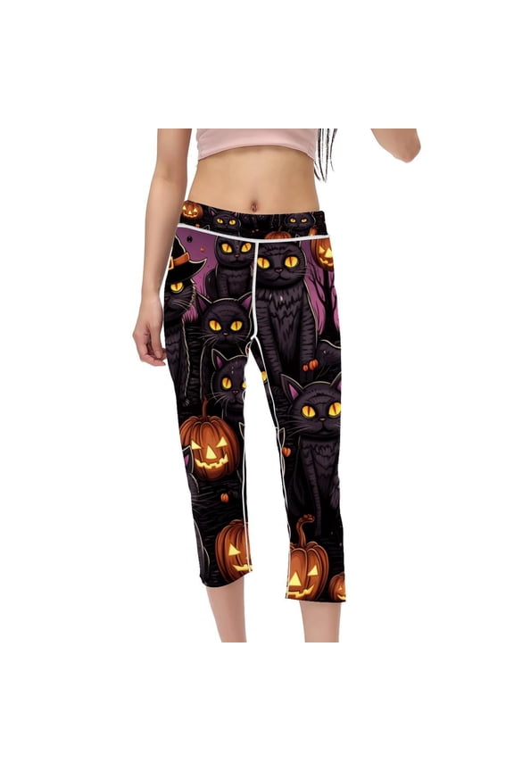 Cat Women Pants High Waist Capris Printed Gym Leggings Compression Leggings for Running Fitness Yoga Non-See-Through